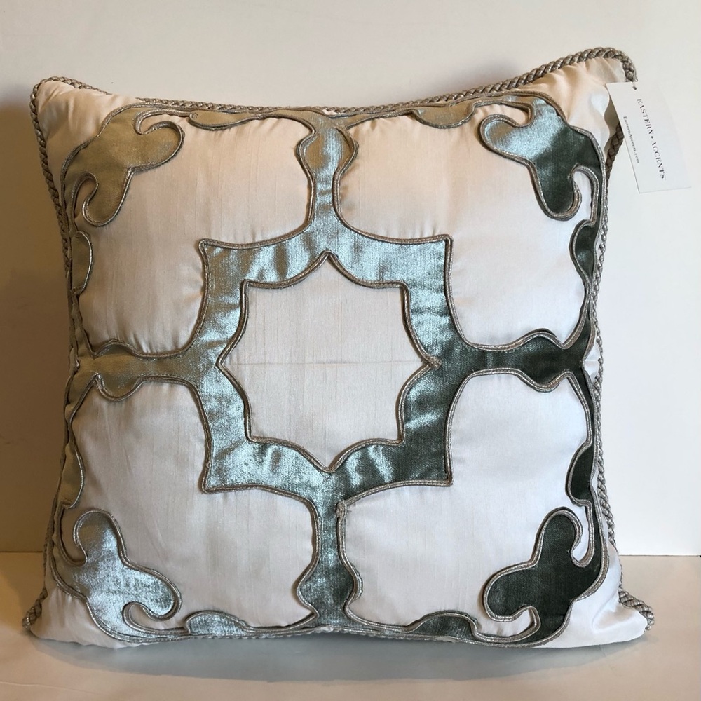 Lourde Velvet Appliquéd Throw Pillow by Eastern Accents, Green and Ivory, 20x20